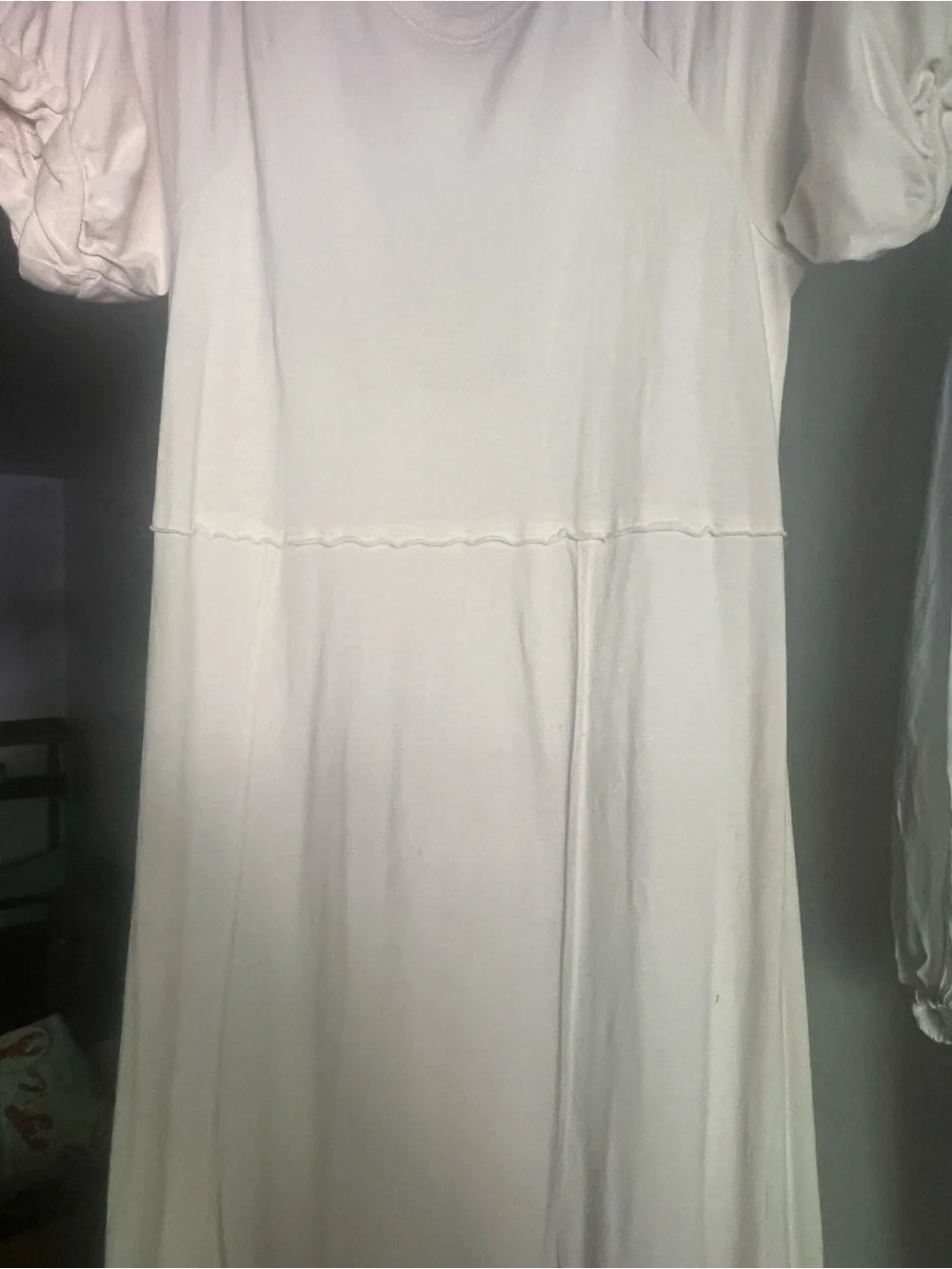 Free People Cream V-Neck Maxi Dress with Puff Sleeves